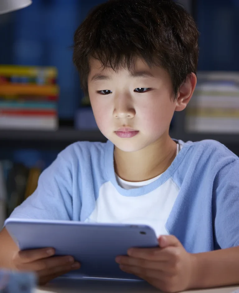An 8-year-old boy having screen time on an electronic device