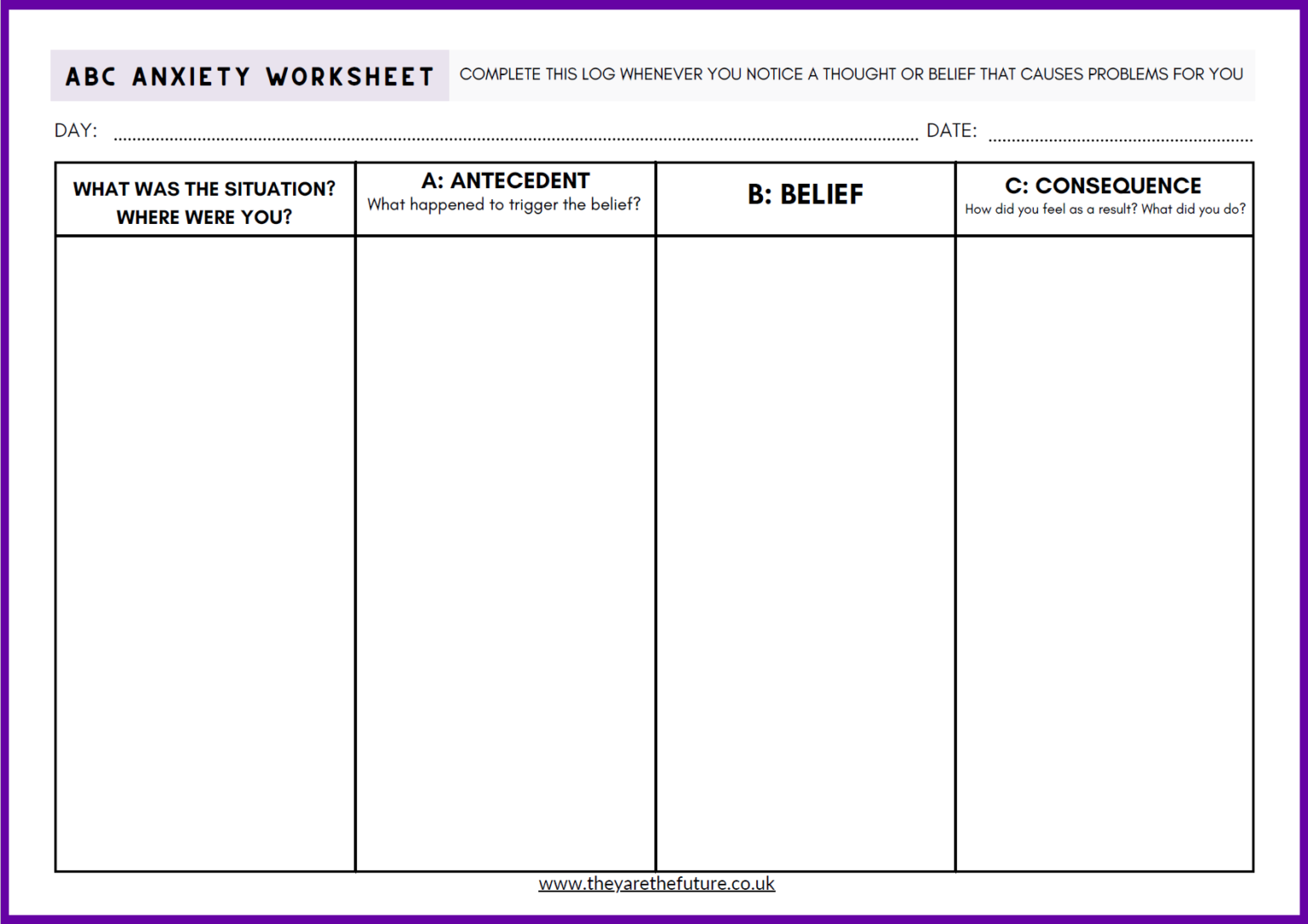 CBT Worksheet | Free ABC Anxiety PDF for Kids and Adults