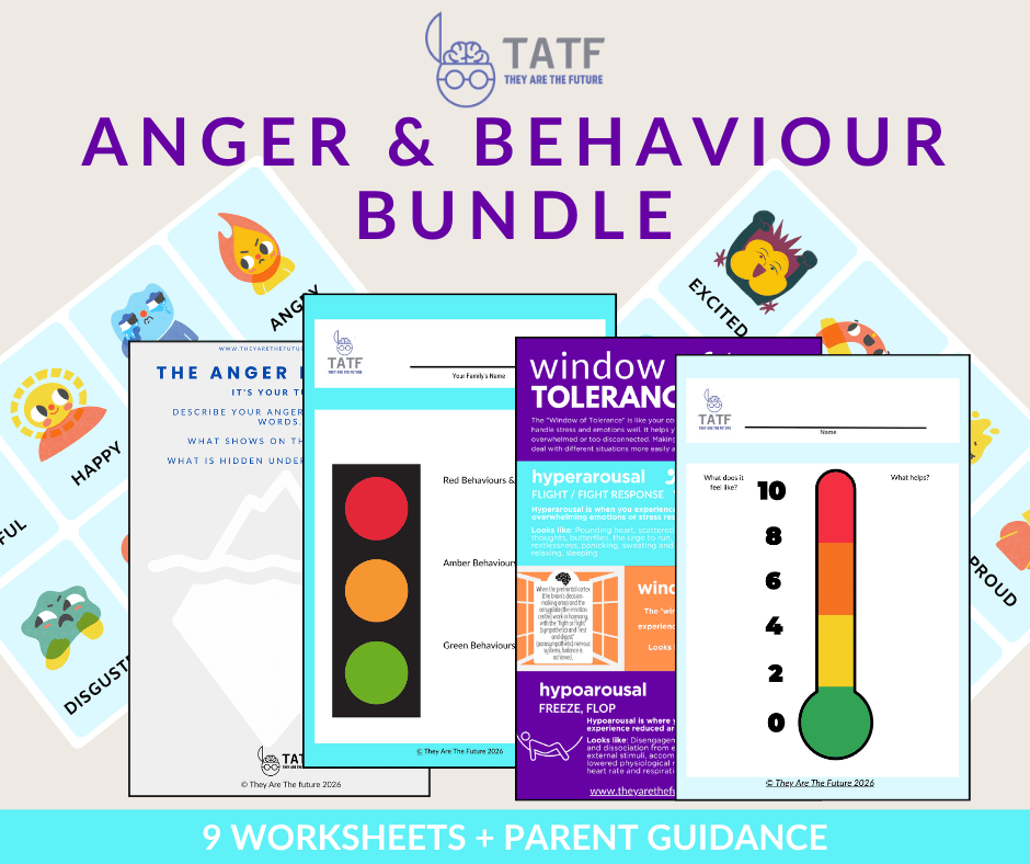 An image showing some of the worksheets available in Dr. Lucy Russell's Anger and Behaviour Bundle