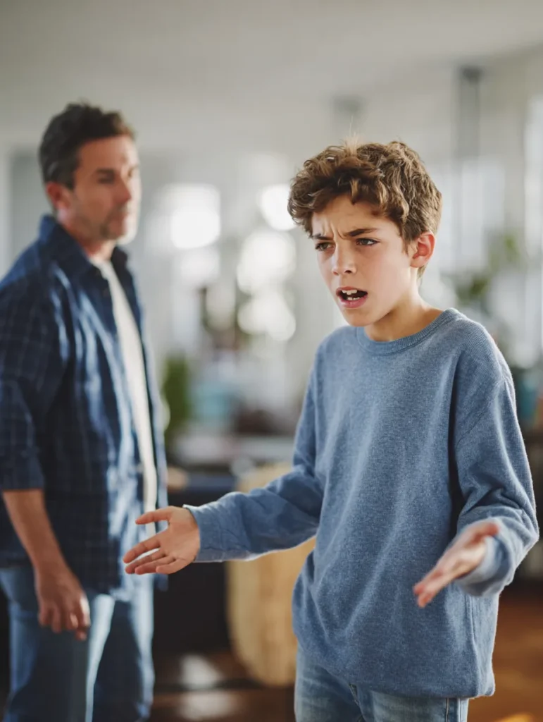 a dad and tween child arguing