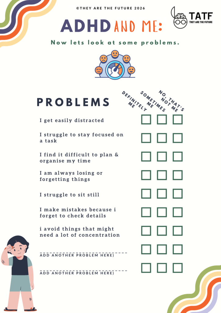 ADHD worksheets for kids and teens. An image of page five of this set of free worksheets