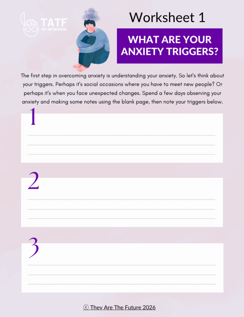 The first page of a 15-page teen anxiety worksheets pack by child psychologist Dr. Lucy Russell.