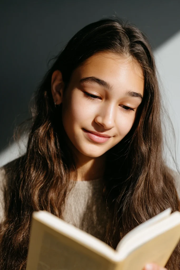A contented teenage girl reading a book