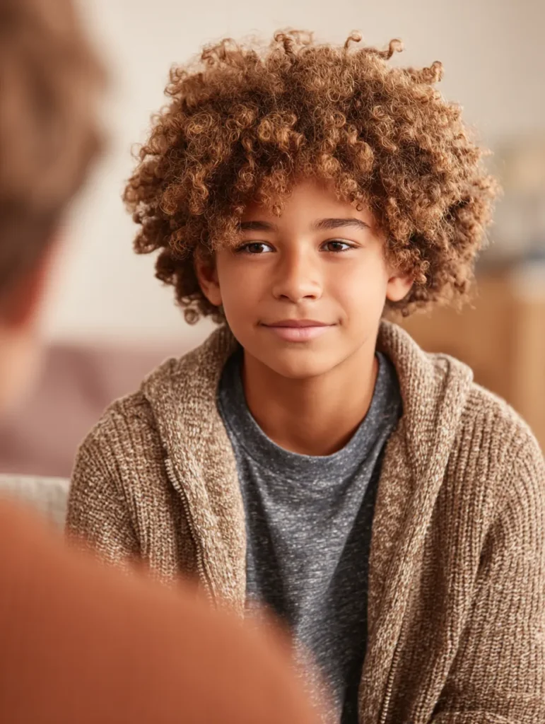 a teenage boy talking to a therapist