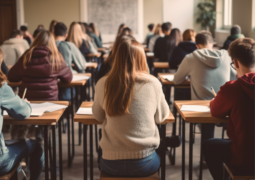 class of teens sitting an exam