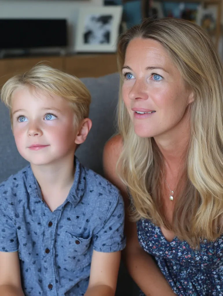 a mum and son sitting together at home