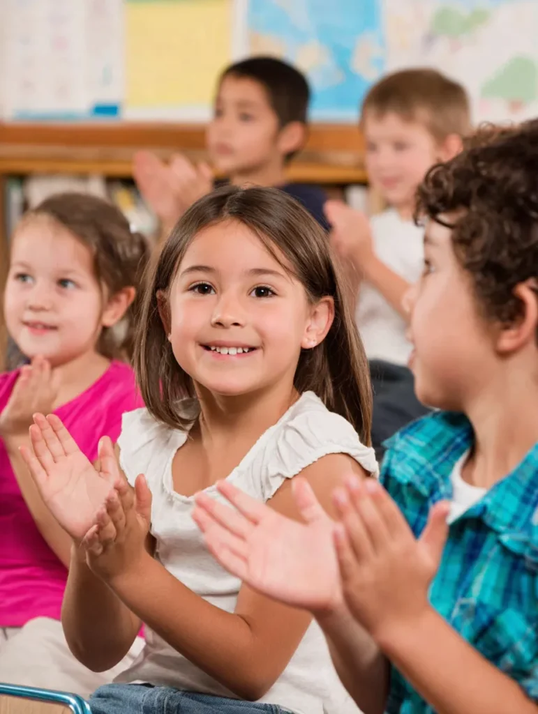 a class of children clapping along to music