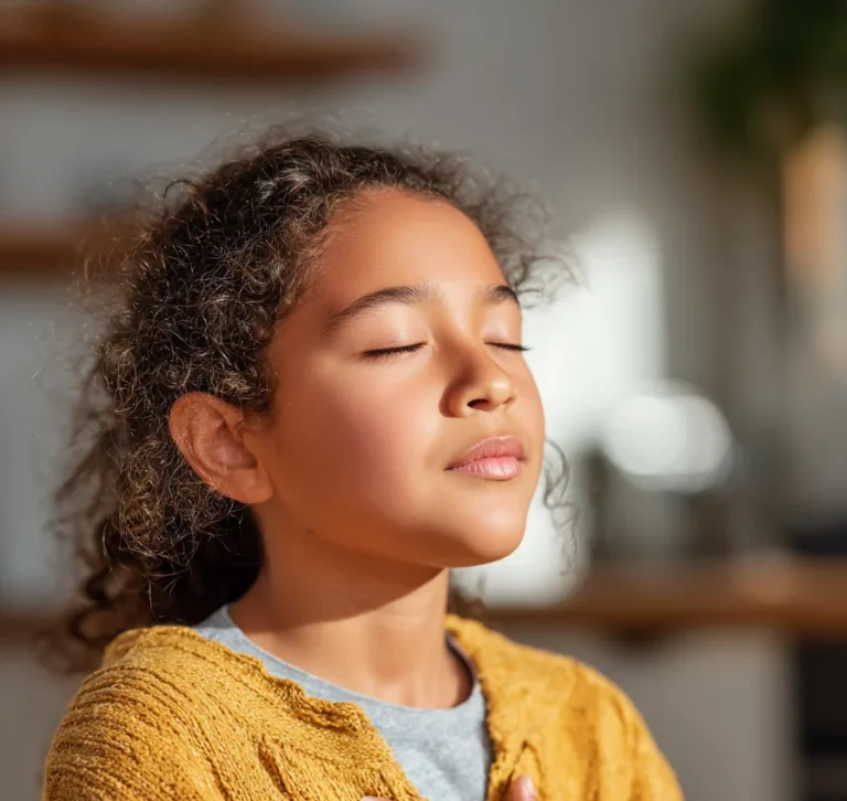 A 13-year-old girl practising deep breathing