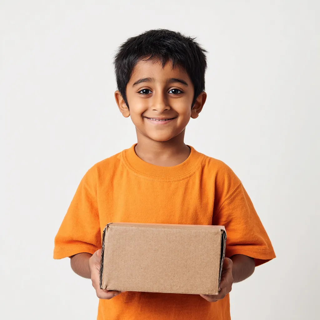 a little boy holding a sensory box, a cardboard box filled with sensory objects