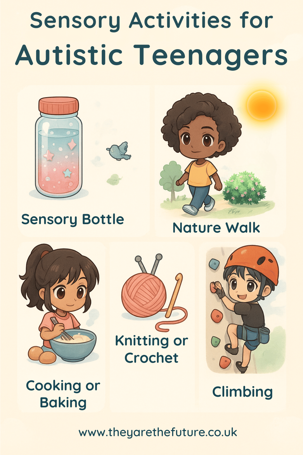 an infographic showing sensory activities for autistic teenagers