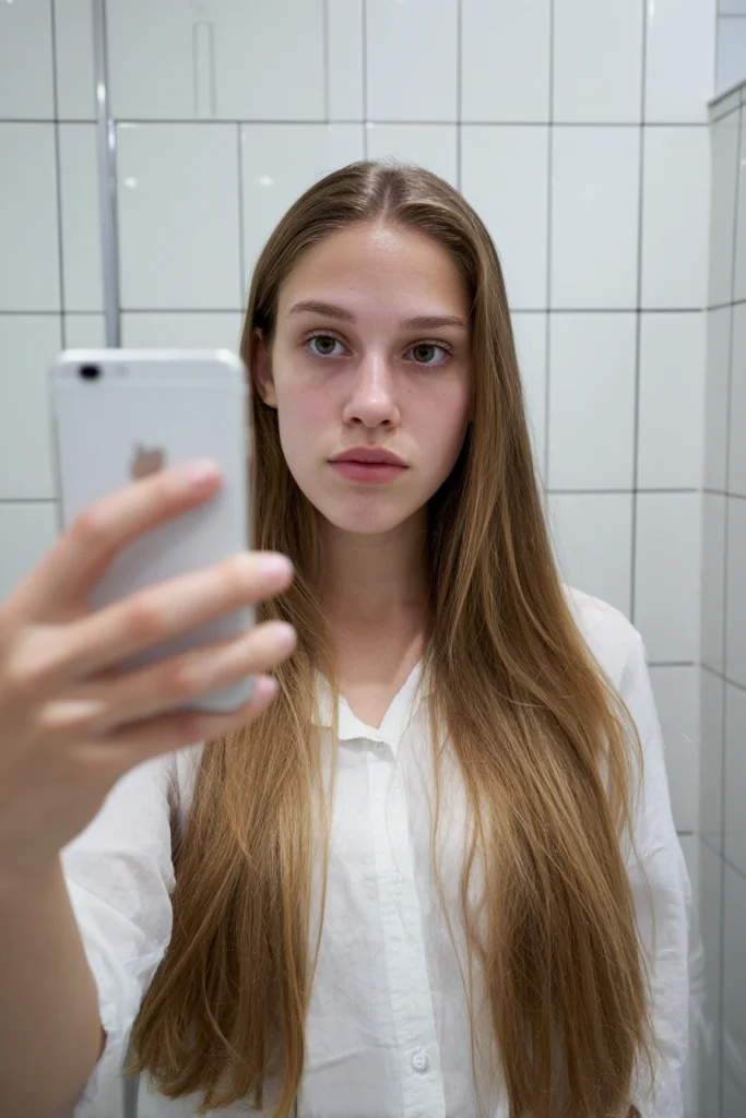 A teen girl taking a selfie.