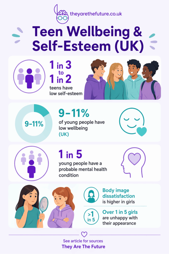 infographic about teenage self-esteem statistics for the UK
