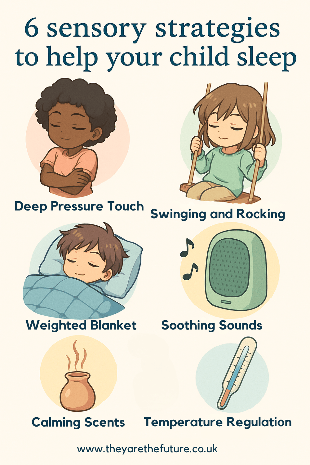 An infographic highlighting 6 sensory sleep strategies