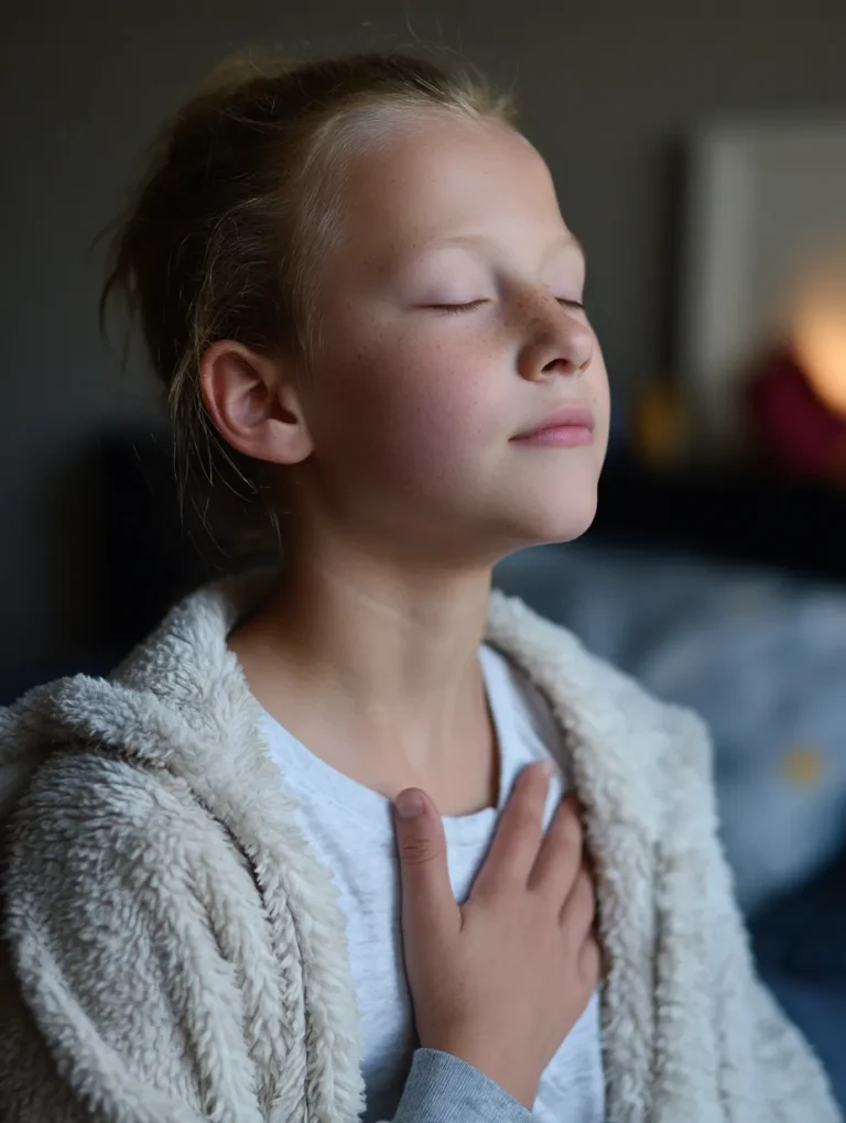 a twelve year old engaging in self care by meditating
