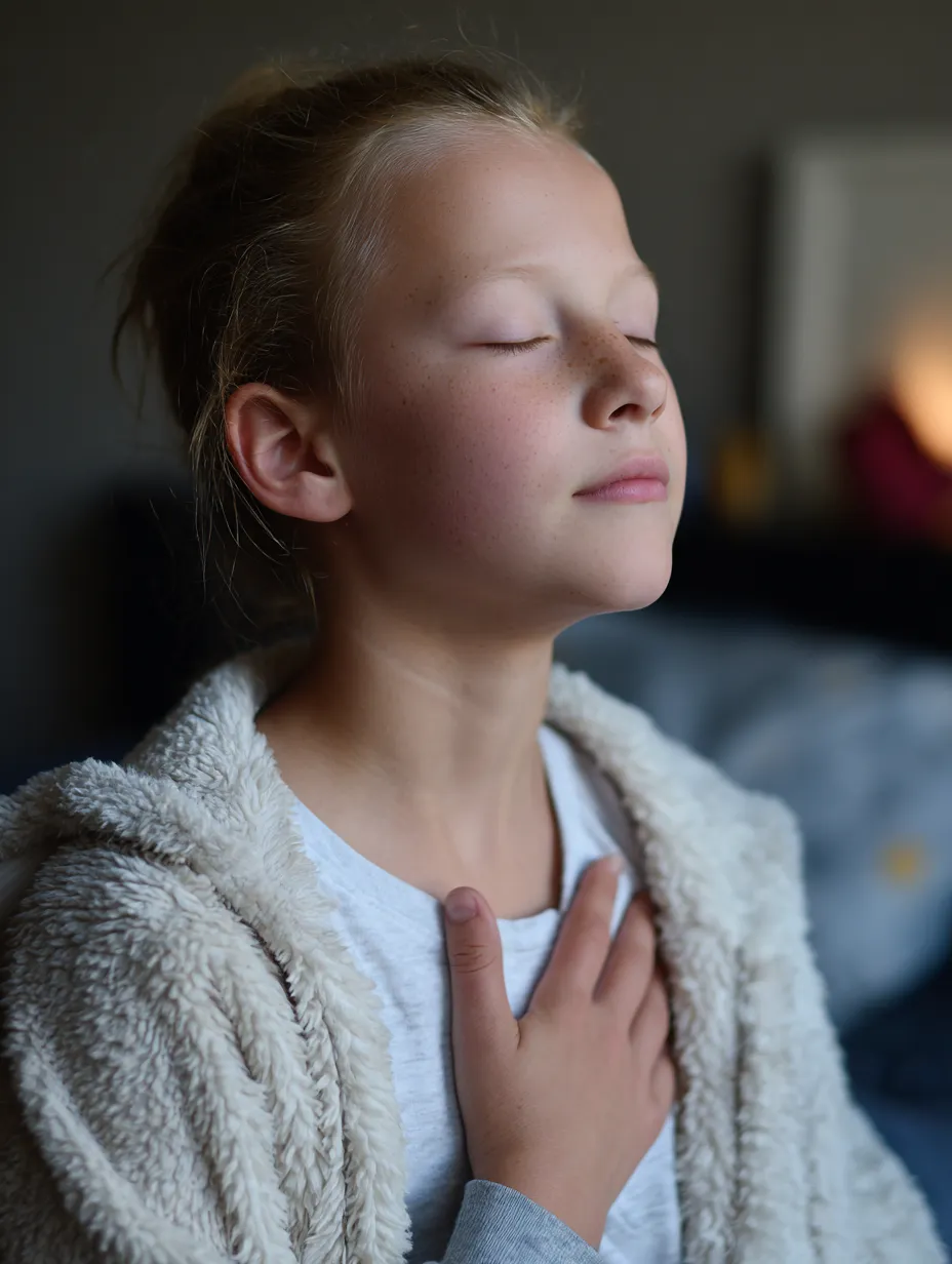 a twelve year old engaging in self care by meditating