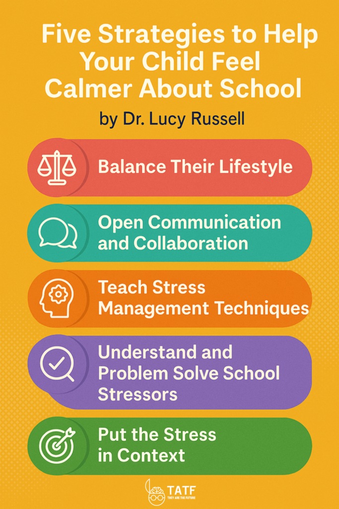 an infographic about 5 Strategies to Help Your Child Feel Calmer About School