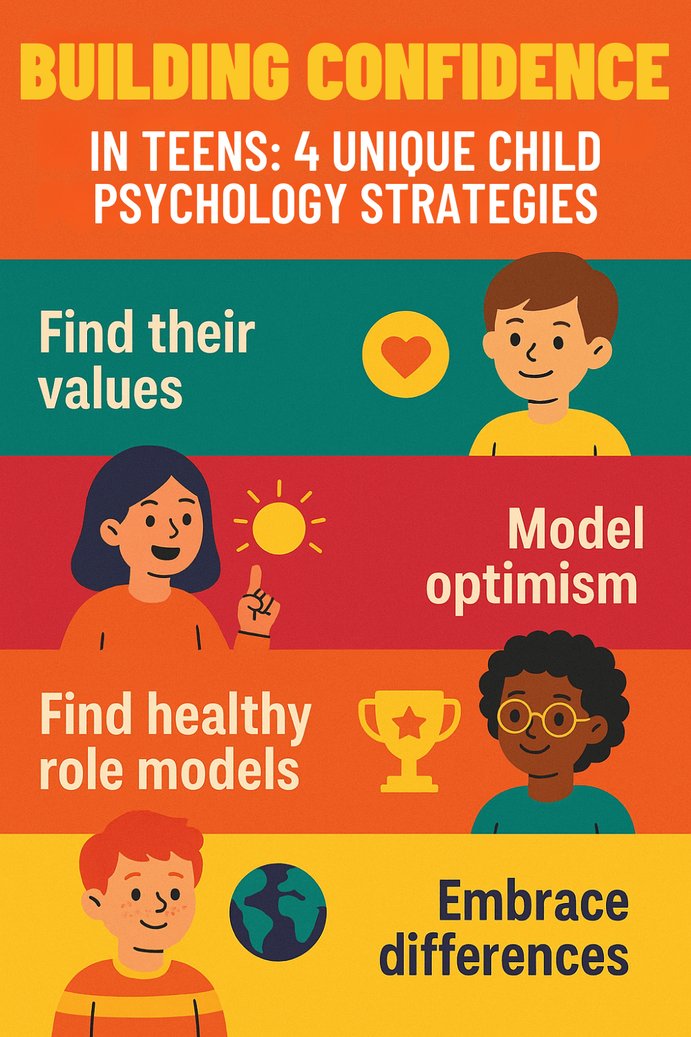 an infographic showing 4 ways to build confidence in teens