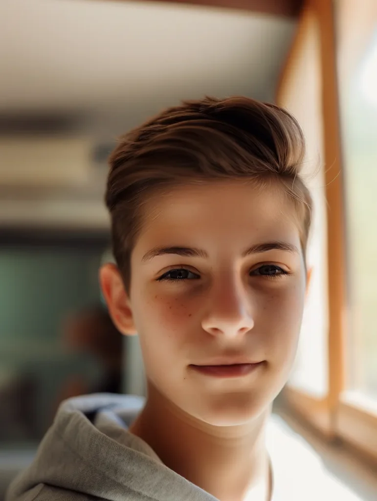 close up of a tween boy in his classroom
