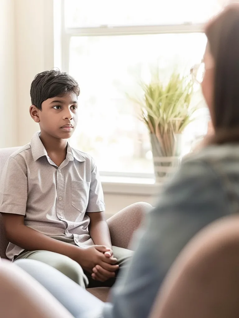 young boy talking to a counsellor