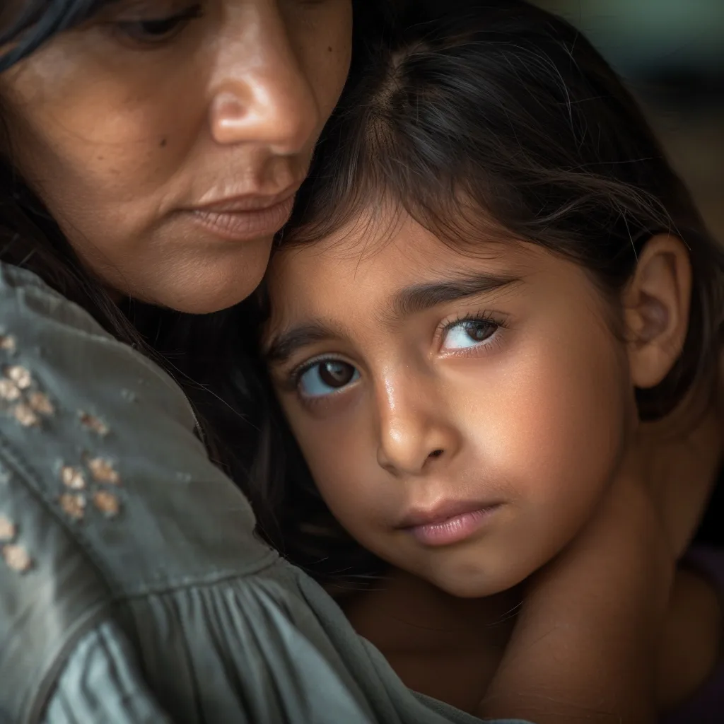 a girl and her mum hugging together