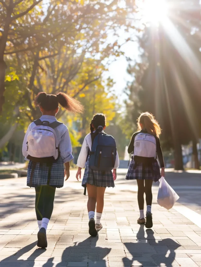 3 girls walking to school