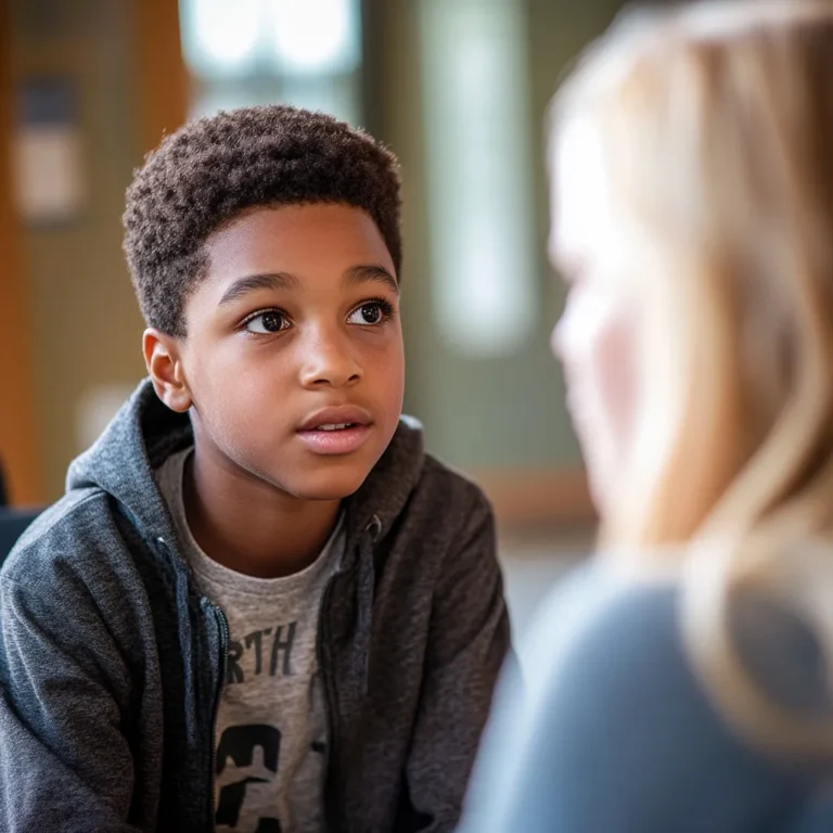 tween boy talking to his teacher