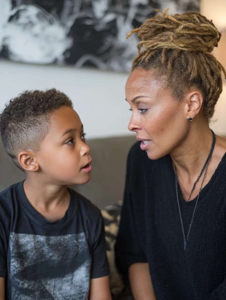 angry child - mother and young son having a heated discussion