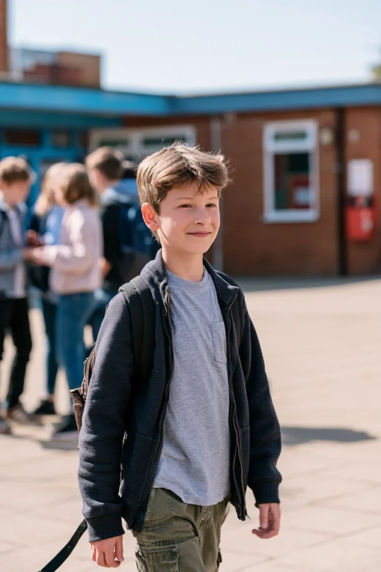 A 10-year-old boy in his school playground