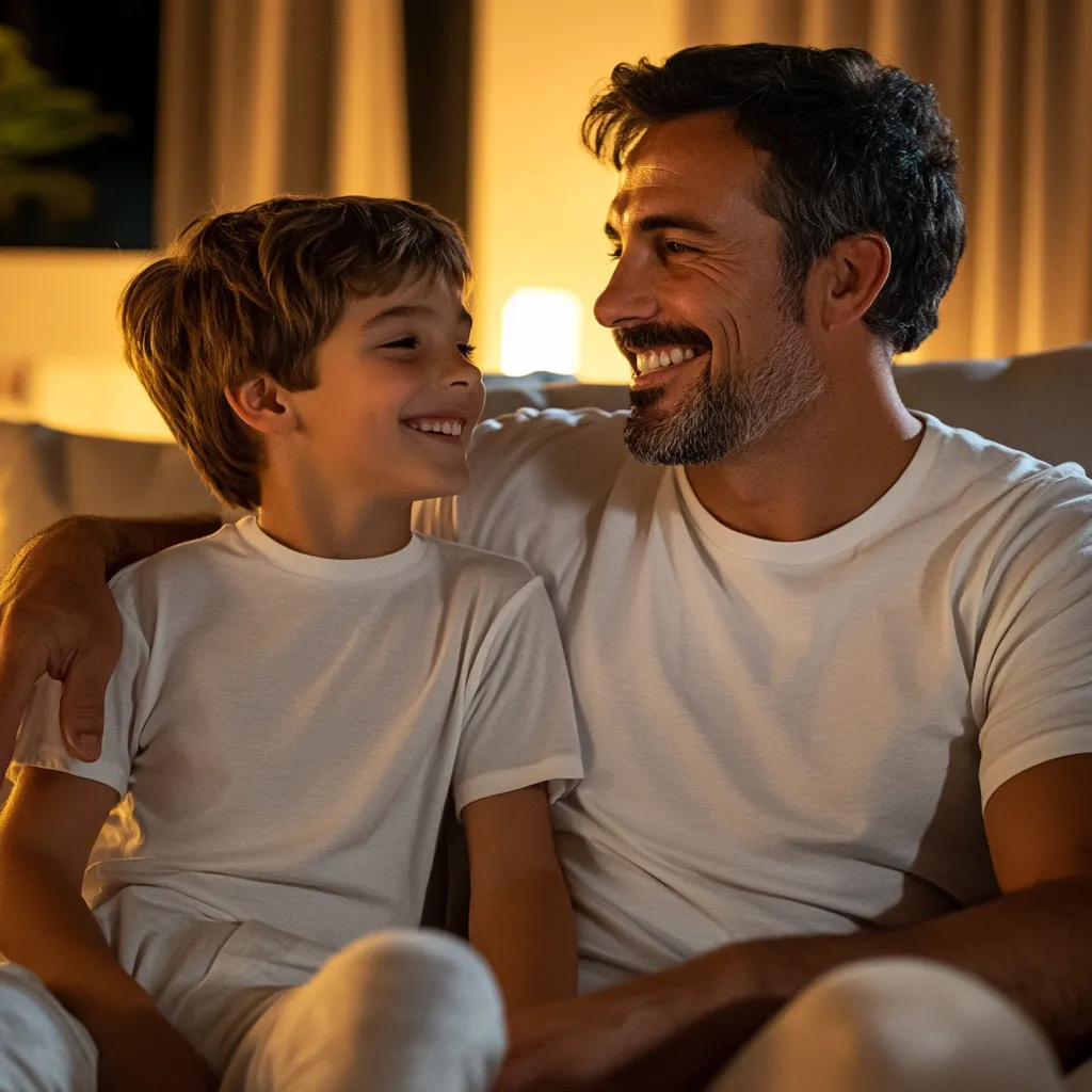 a happy dad and 9 year old boy together