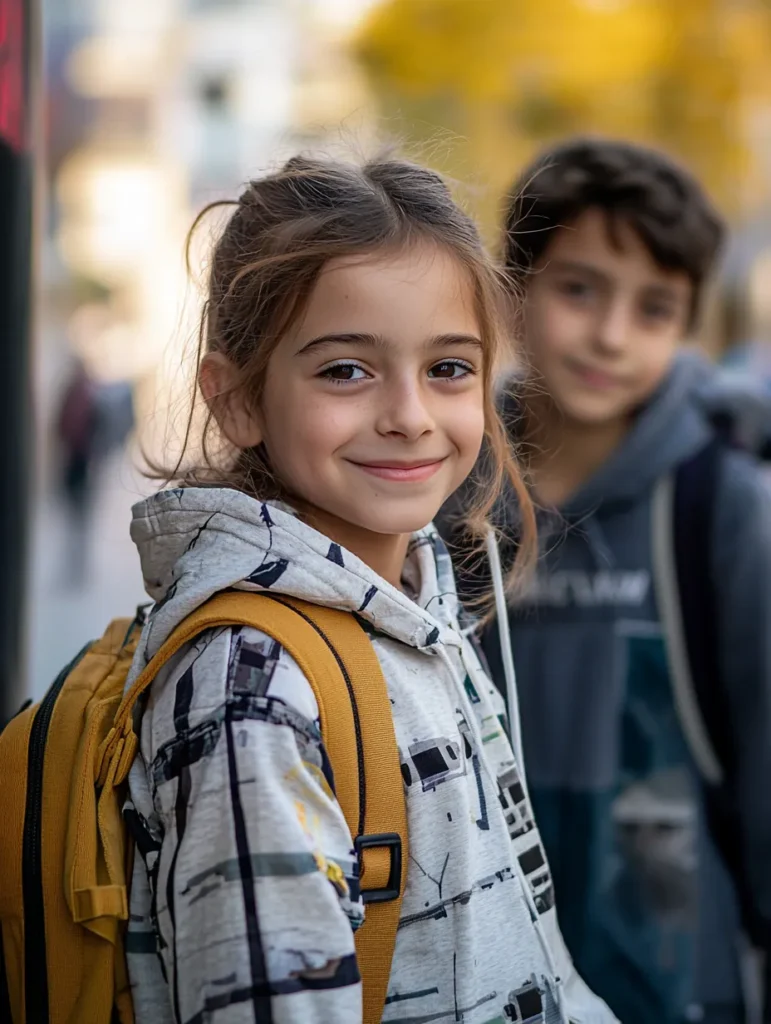 a nine year old girl wearing a rucksack
