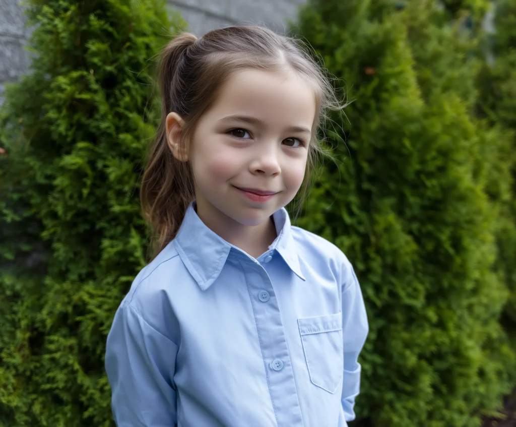 a 7 year old girl smiling for the camera