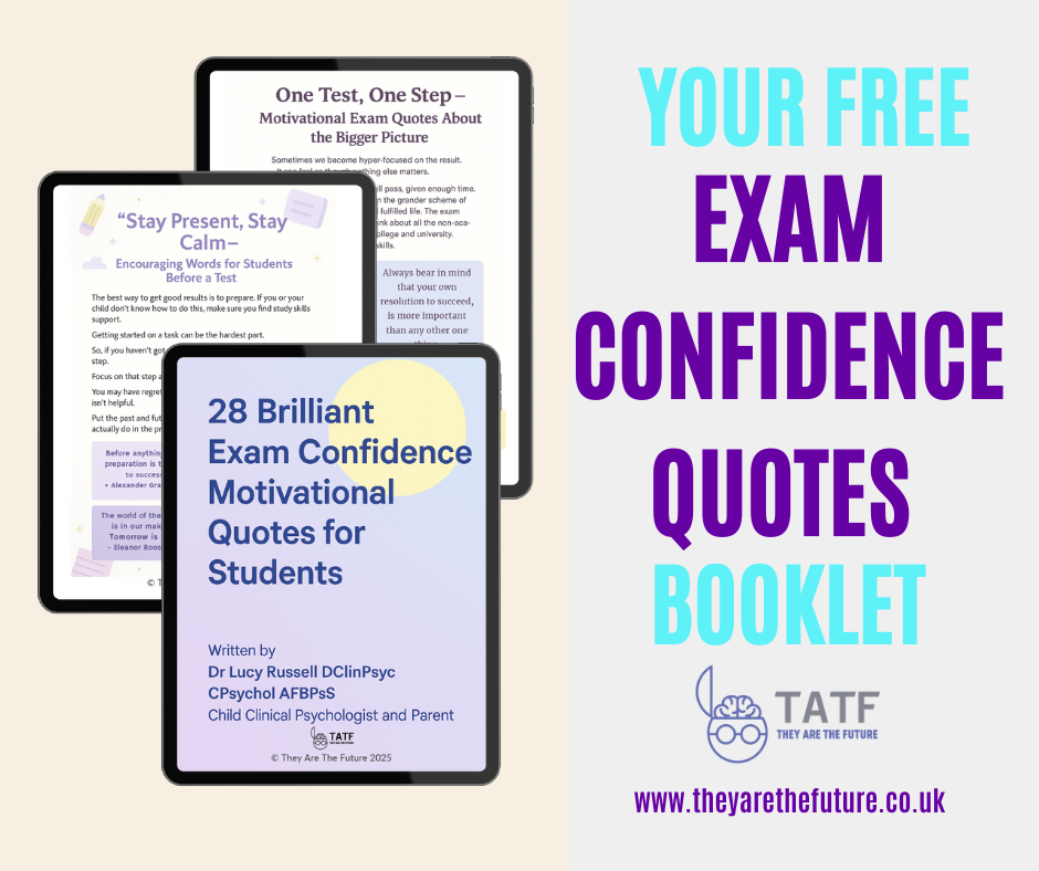 Mockup images of Dr Lucy Russell's free exam confidence quotes booklet