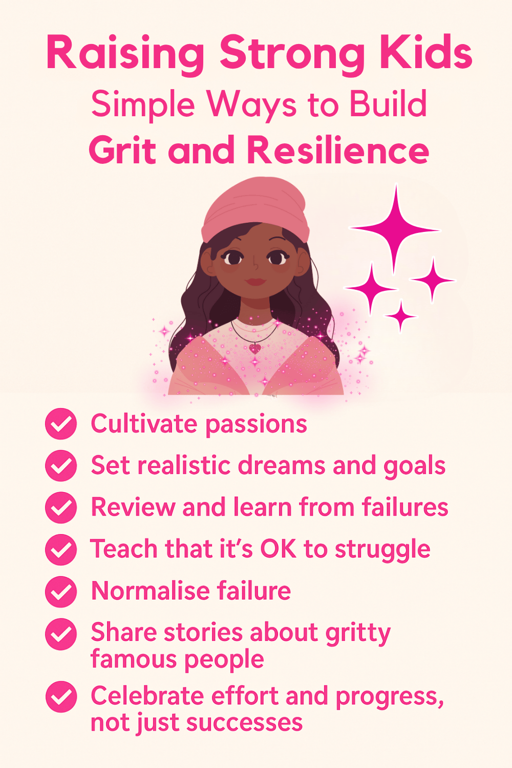 an infographic listing practical ways to raise strong and resilient kids