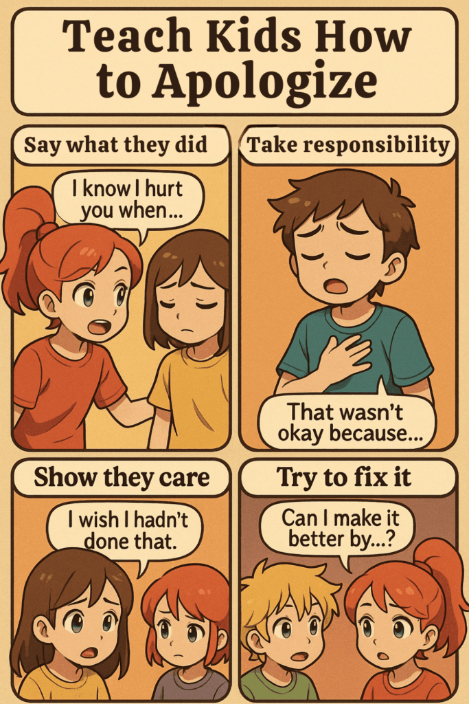 an infographic about teaching kids to apologize