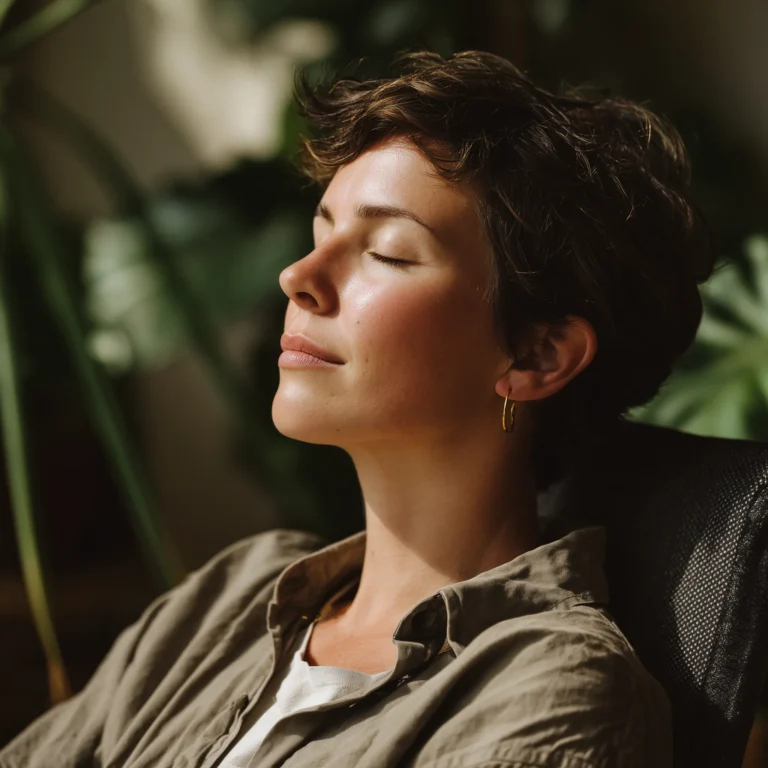 a woman relaxing in an armchair