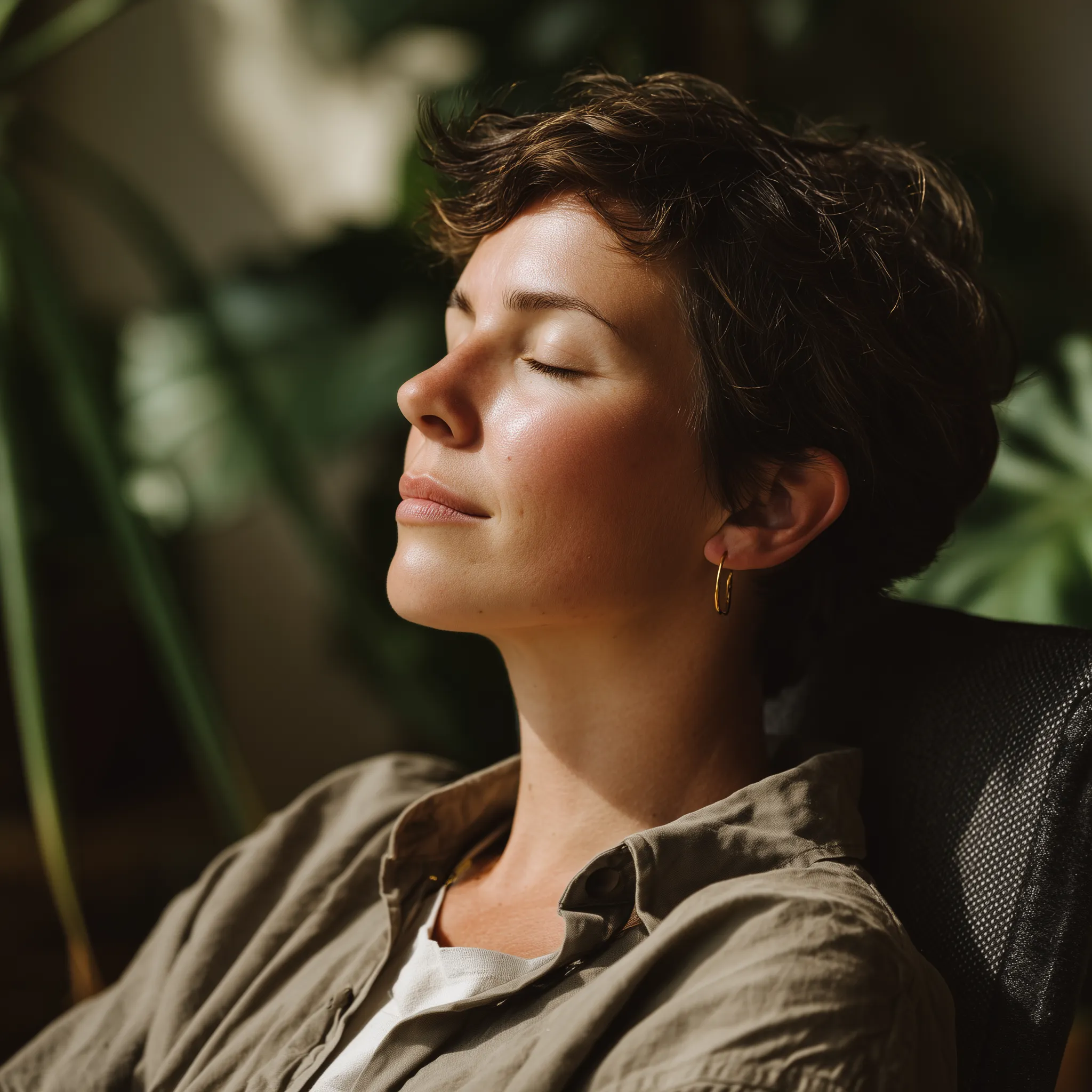 a woman relaxing in an armchair