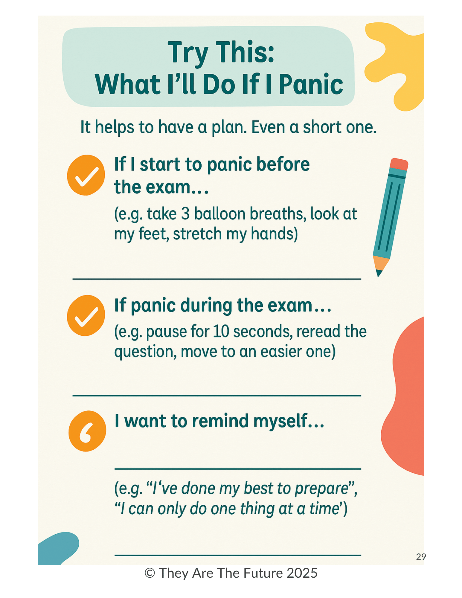 a worksheet from Dr Lucy Russell's exam calm support pack