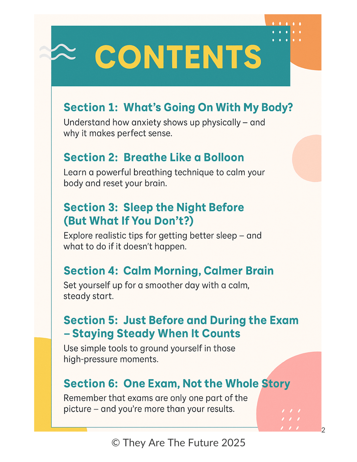 content page from Dr Lucy Russell's exam support pack