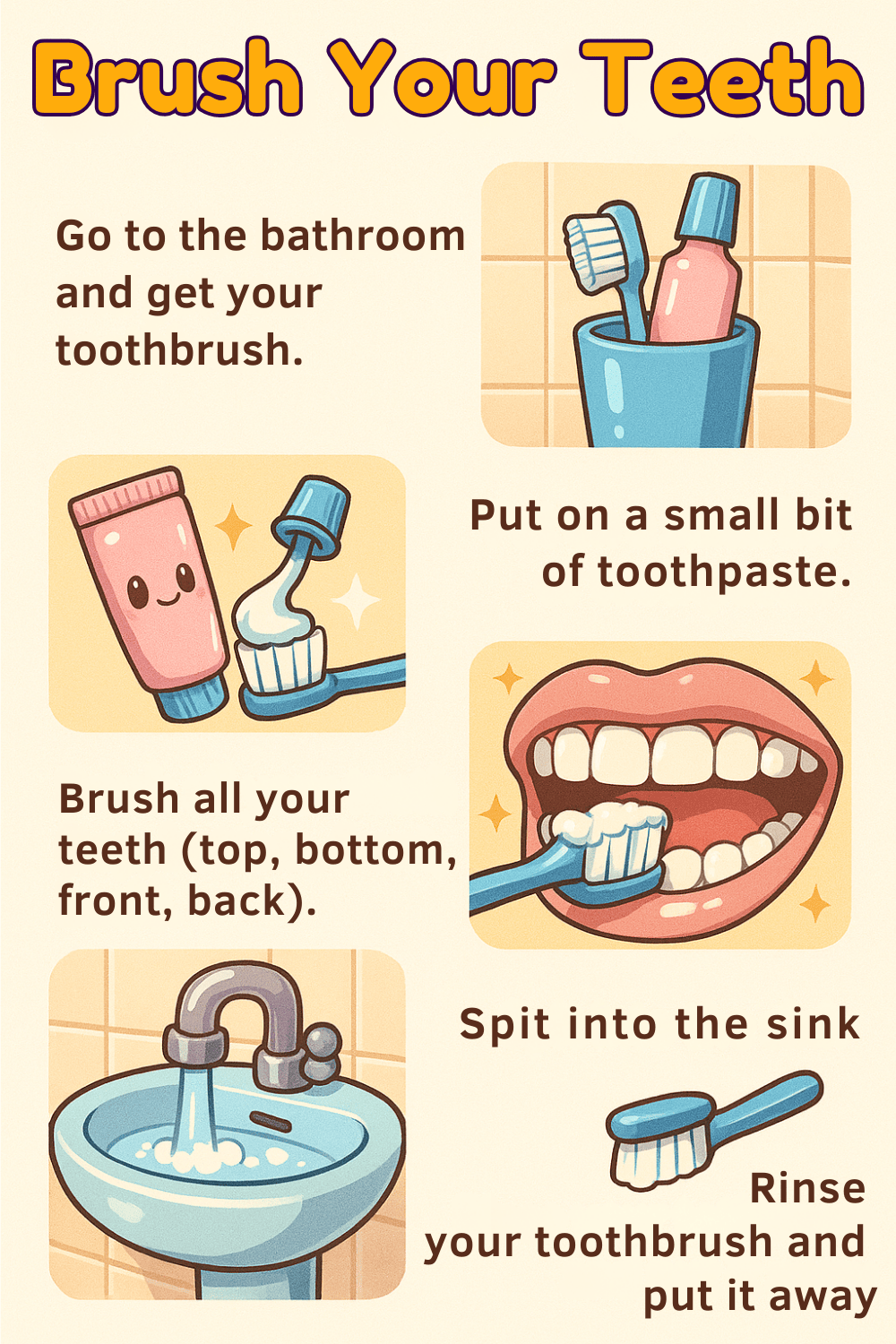 a visual planner showing a guide to brushing your teeth
