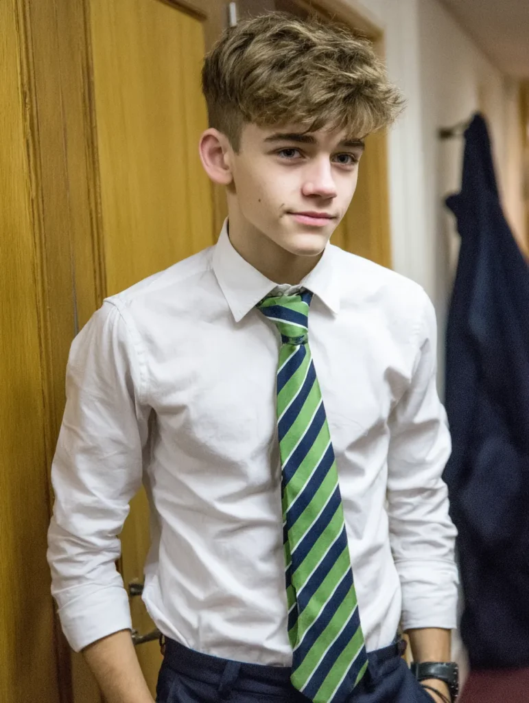 a school boy looking quietly confident before an exam