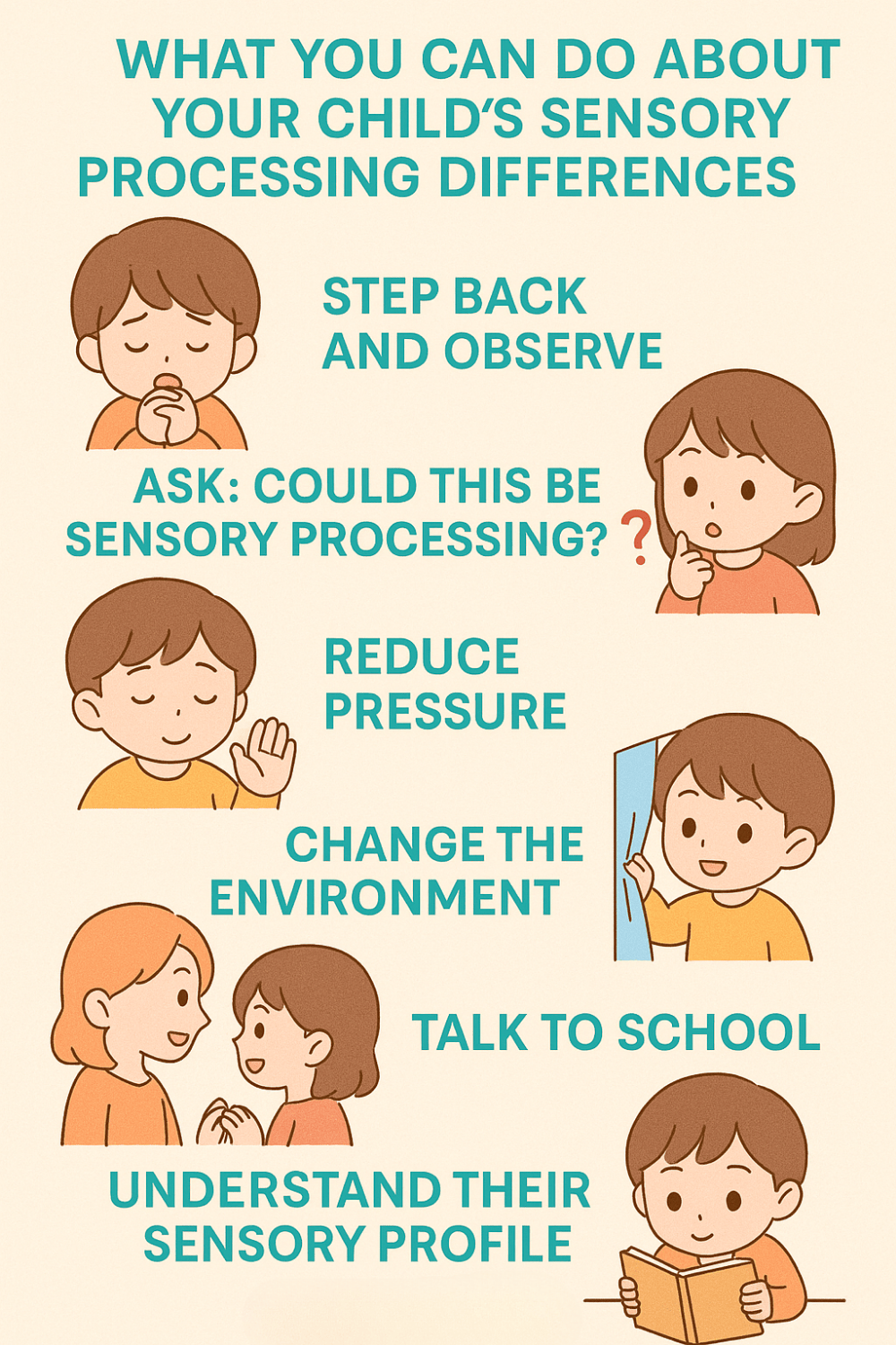 an infographic about what to do if a child has sensory processing needs