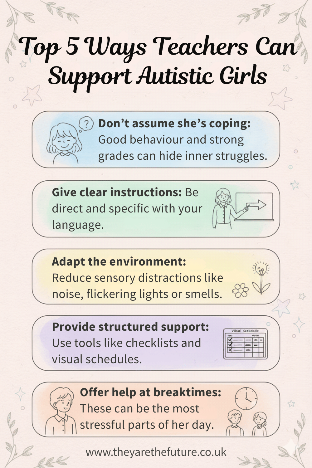 an infographic about how teachers can support autistic girls