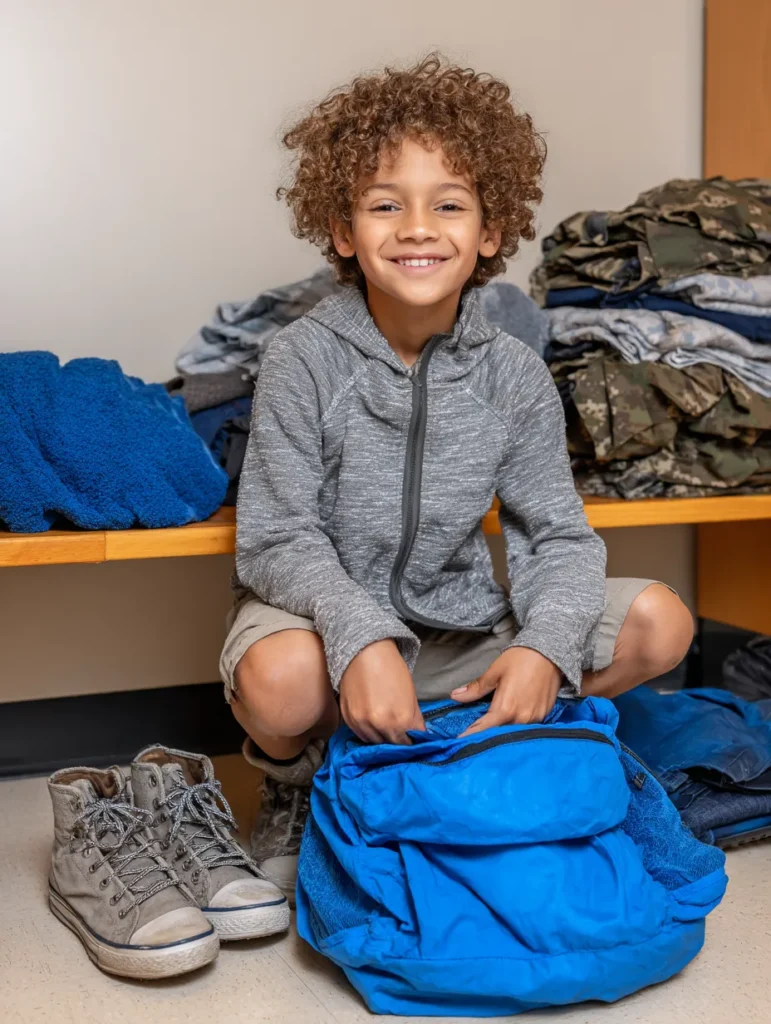 a ten year old boy packing a bag