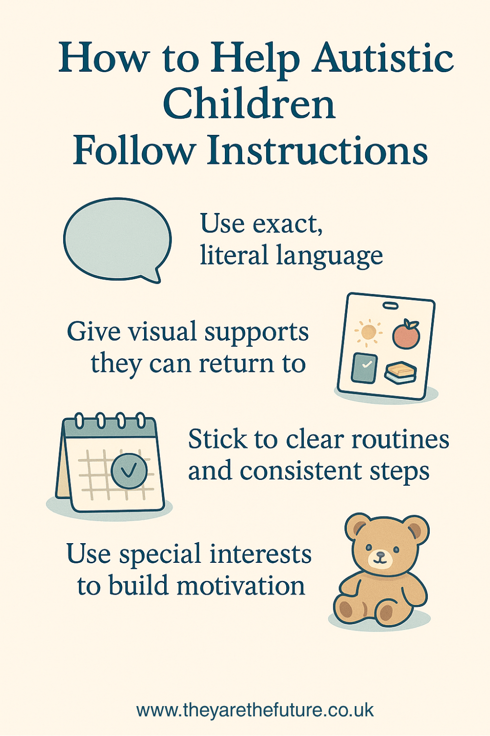 an infographic on helping autistic children follow instructions