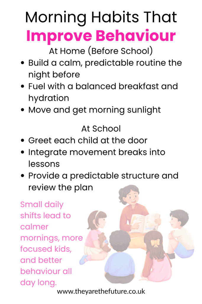 Poster about morning habits that improve kids' behaviour