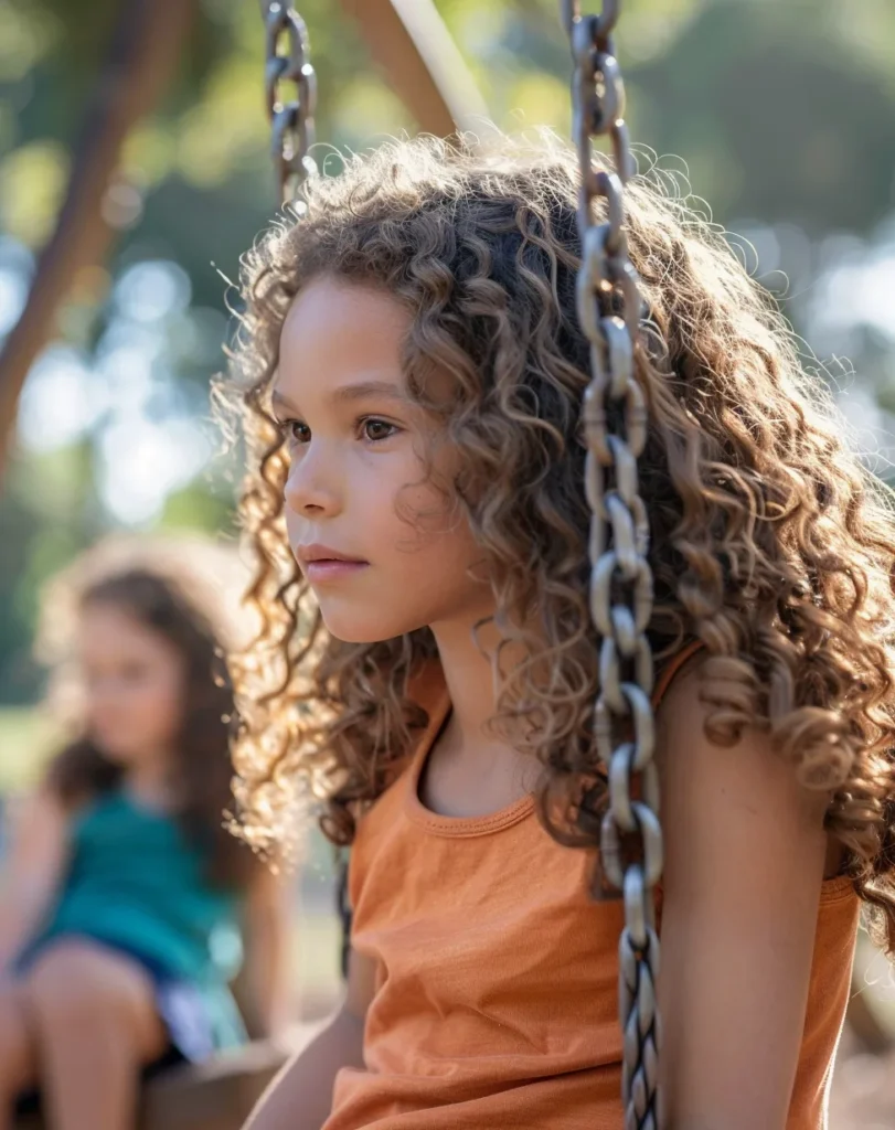 a little girl on a swing