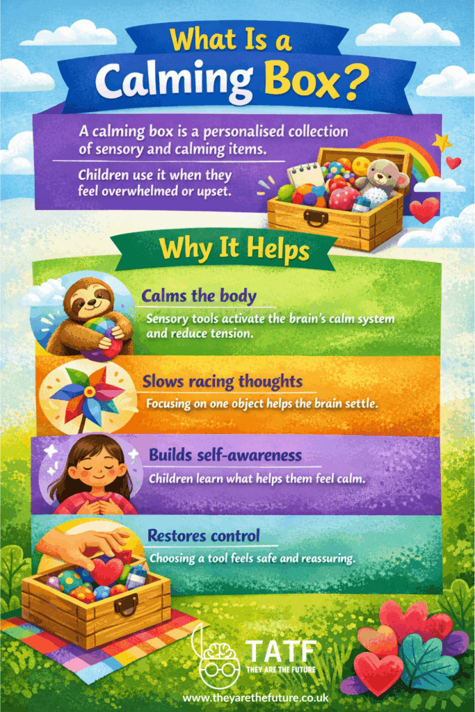 an infographic about sensory calming boxes for kids