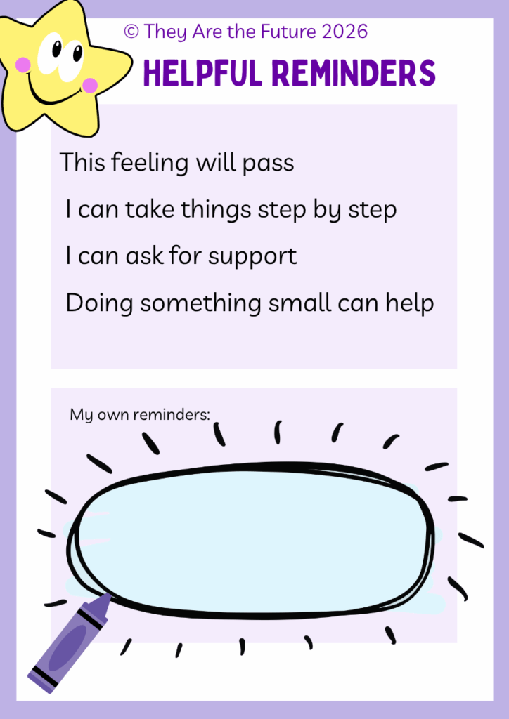 The final page of a seven-page self-care menu for kids worksheets pack. 
