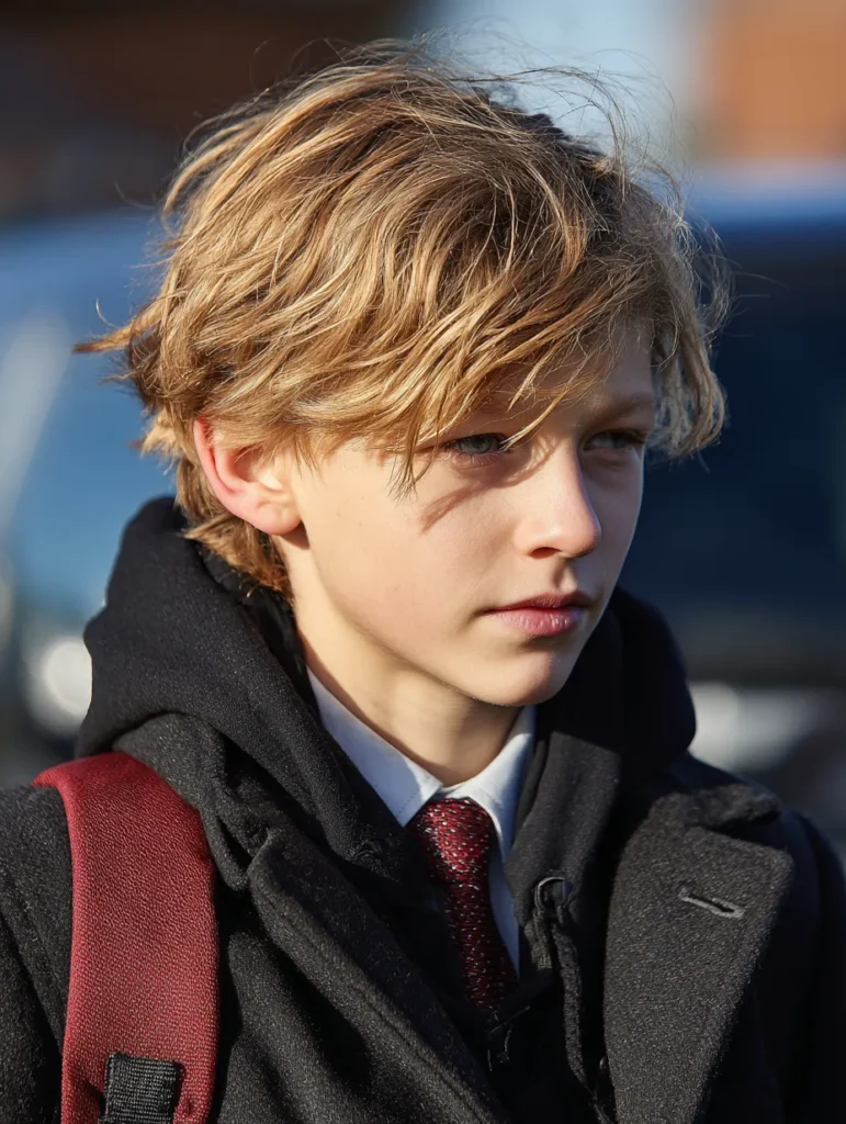 close up of a teenage boy walking to school