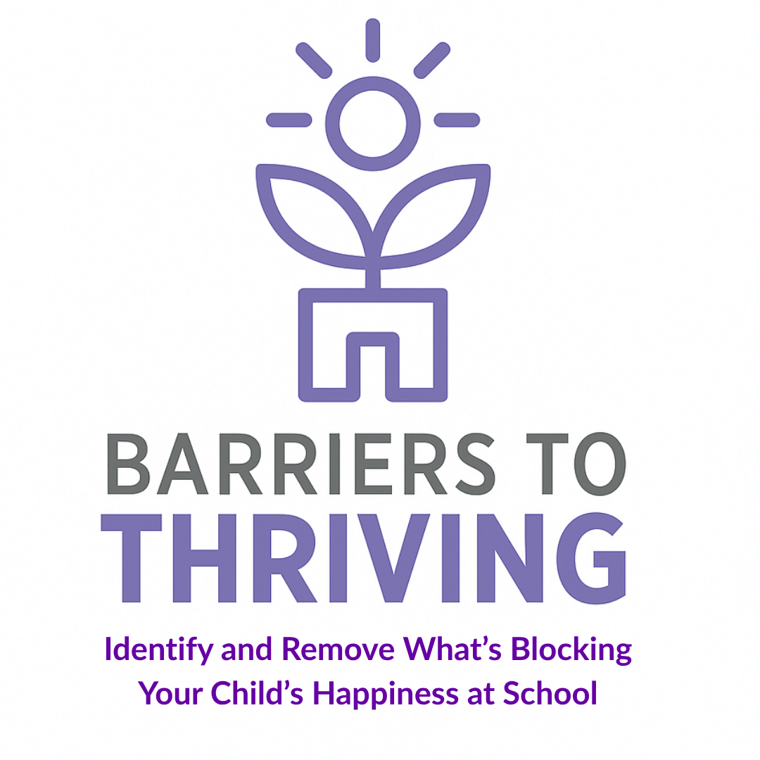 The logo for Dr. Lucy Russell's Barriers to Thriving at School course, a short course for parents helping them directly identify what's causing their child to be stressed, anxious, or unhappy at school and find practical solutions